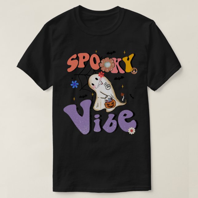 Camiseta Espeluznante Vibes Groovy Fantasma Hippie Costume  (Diseño del anverso)