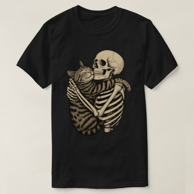Camiseta Espeluznante y abrazo al gato - Aterrador Hallowee (Diseño del anverso)