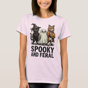 Camiseta Espeluznante y Feral Vintage Halloween Gato Búho Z