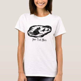 Camiseta espeluznantes brujas negras voladoras sobre palill