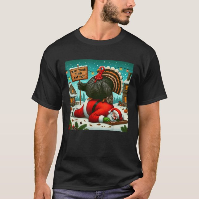Camiseta Espera tu turno papá gordo Turquía Santa Funny Tha (Anverso)