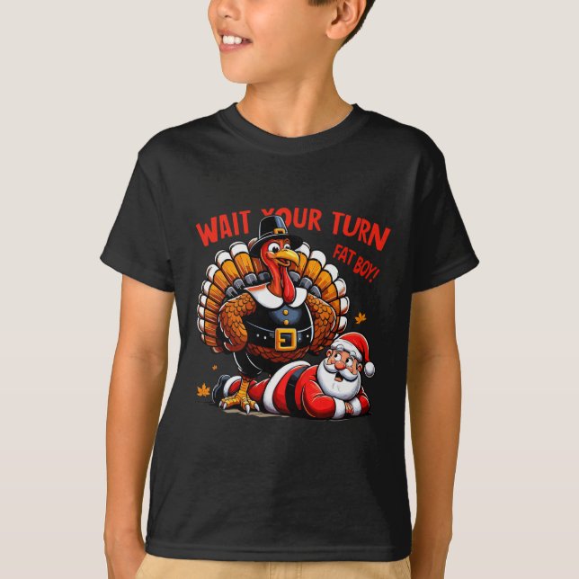 Camiseta Espera tu turno papá gordo Turquía Santa Funny Tha (Anverso)