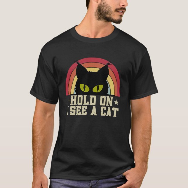 Camiseta Espera, veo un gato retro angustiado (Anverso)