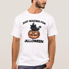 Camiseta Esperando a Halloween, un lindo gato y una despens