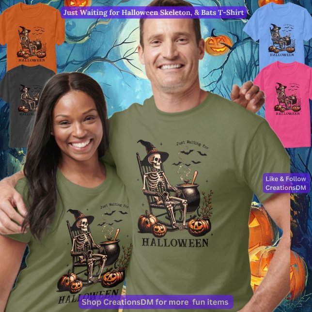 Camiseta Esperando el esqueleto de Halloween y los murciéla (Subido por el creador)