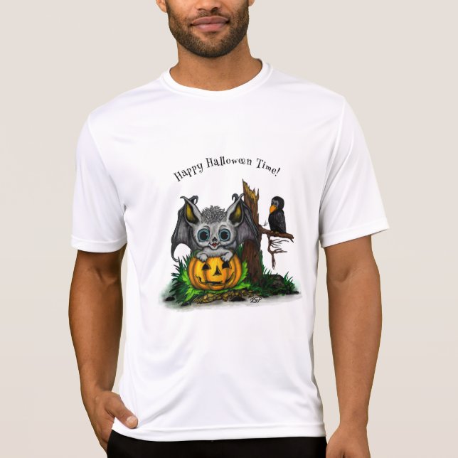 Camiseta Esperando Halloween , Cute Bat y Raven (Anverso)