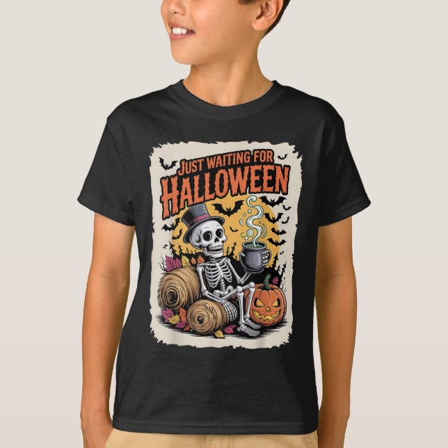 Camiseta Esperando Halloween _ Funny Skeleton Pumpki (Anverso)