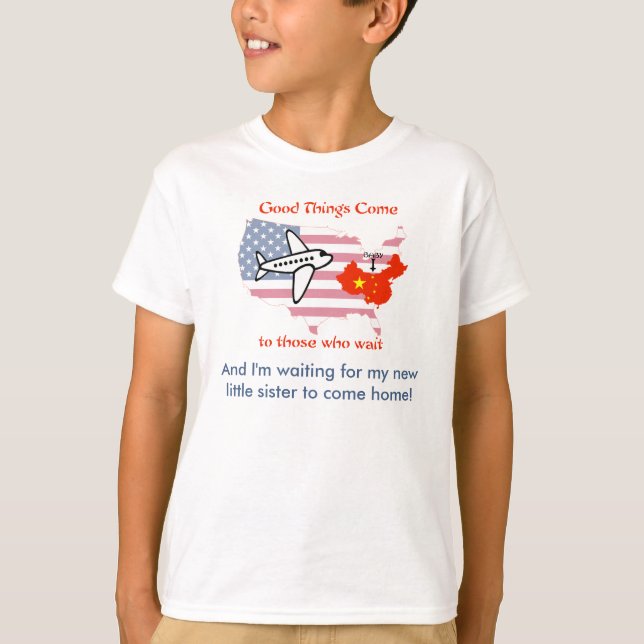 Camiseta Esperando la adopción de mi hermanita desde China (Anverso)