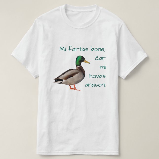 Camiseta Esperanto: Hueso de los fartas del MI, MI ĉar (Diseño del anverso)