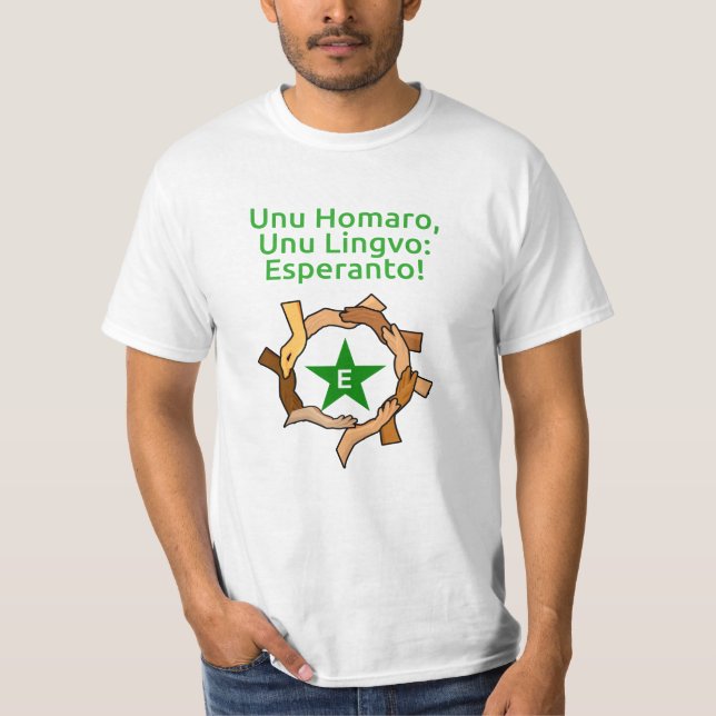 Camiseta Esperanto mãos fundo incolor (Anverso)