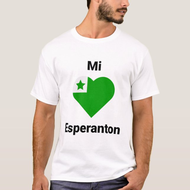 Camiseta esperanto Mi amas esperanton (Anverso)