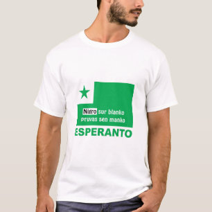 Camiseta Esperanto / "Nigro sur blanko pruvas sen manko",