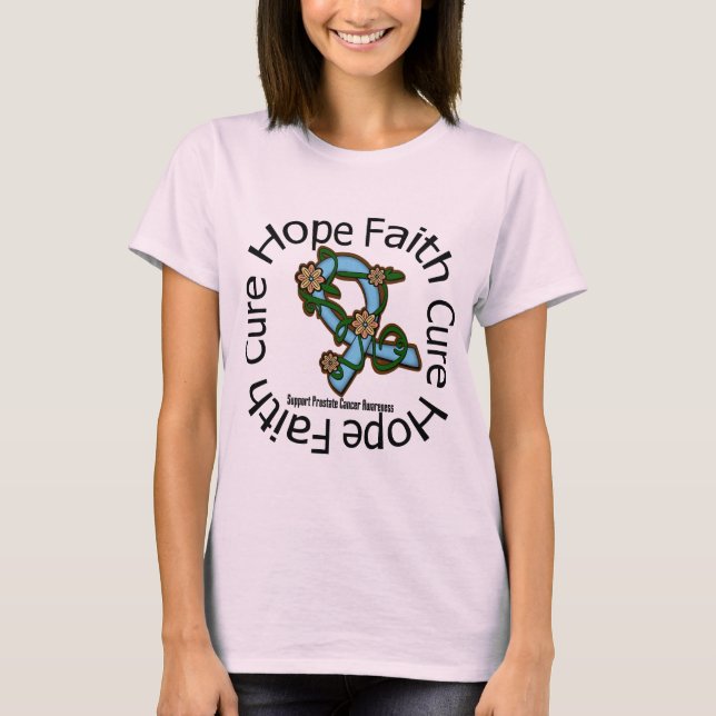 Camiseta Esperanza Cure la Cinta de Flor de Cáncer de Próst (Anverso)