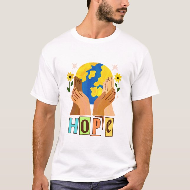 Camiseta Esperanza Manos sosteniendo el diseño de la Tierra (Anverso)