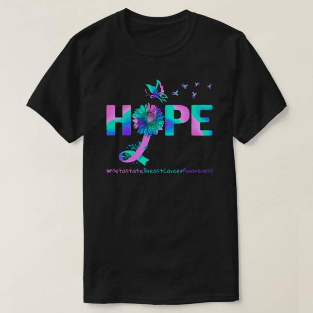 Camiseta Esperanza Mariposa Girasol Cáncer de Mama Metastás (Diseño del anverso)