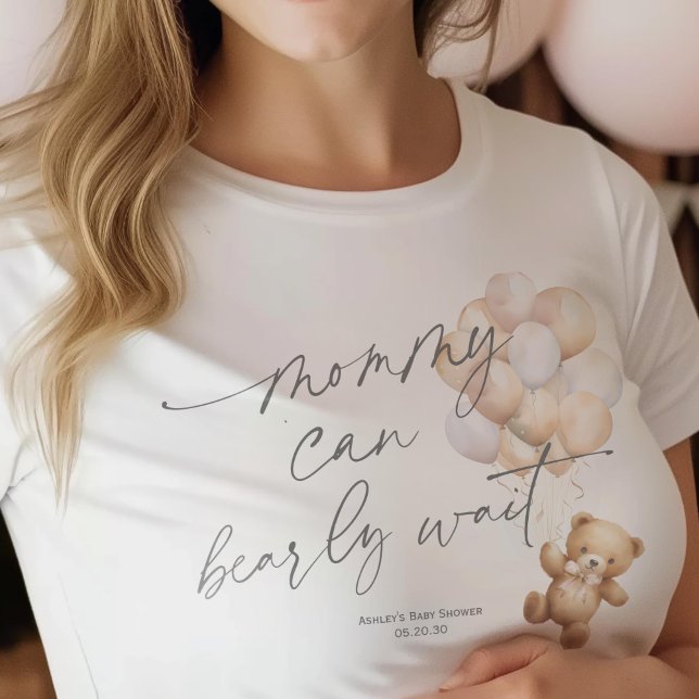 Camiseta Esperar a una temprana edad neutral de género, fut (Beige, Mommy can bearly wait, Gender Neutral Baby shower mom-to-be t-shirt)