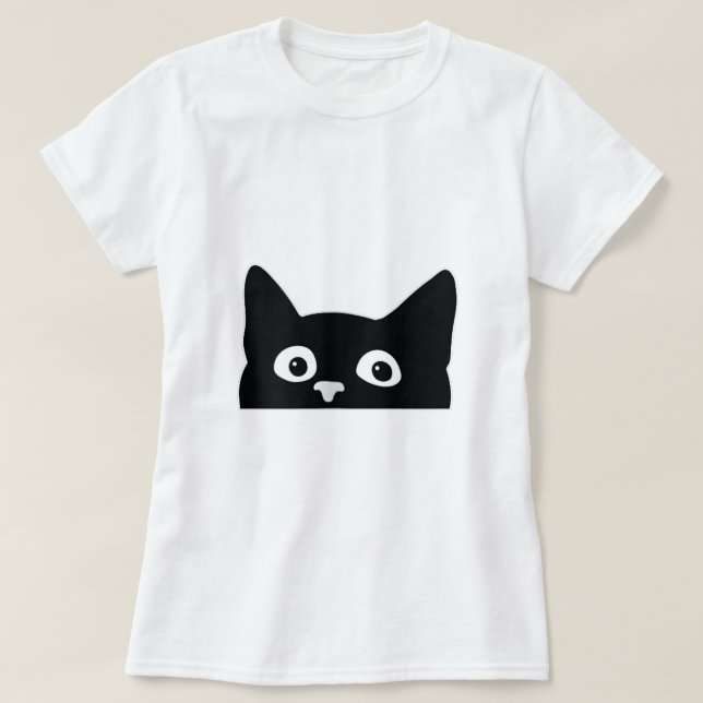 Camiseta Espía de gato negro lindo mirando alrededor del Ki (Diseño del anverso)