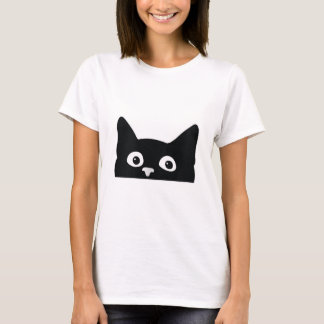 Camiseta Espía de gato negro lindo mirando alrededor del Ki