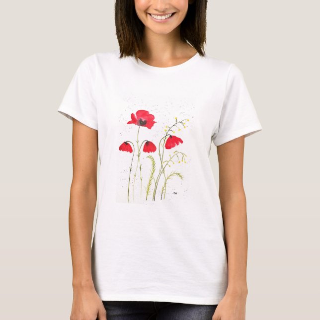 Camiseta Espías rojas rústicas flor de amapola pintada con  (Anverso)
