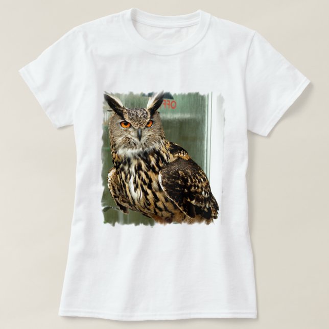 Camiseta espigada larga de las señoras del búho (Diseño del anverso)