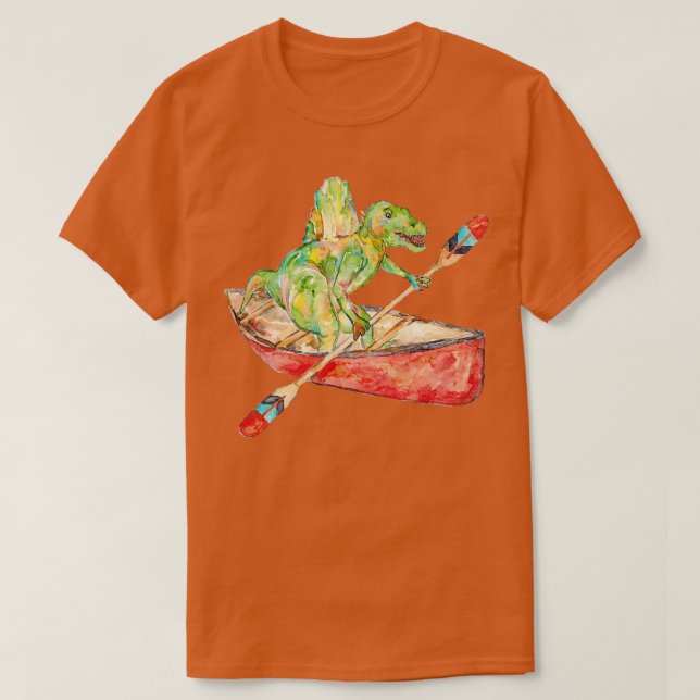 Camiseta Espinosauro sobre pintura de dinosaurios de canoa (Diseño del anverso)