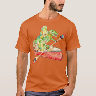 Camiseta Espinosauro sobre pintura de dinosaurios de canoa