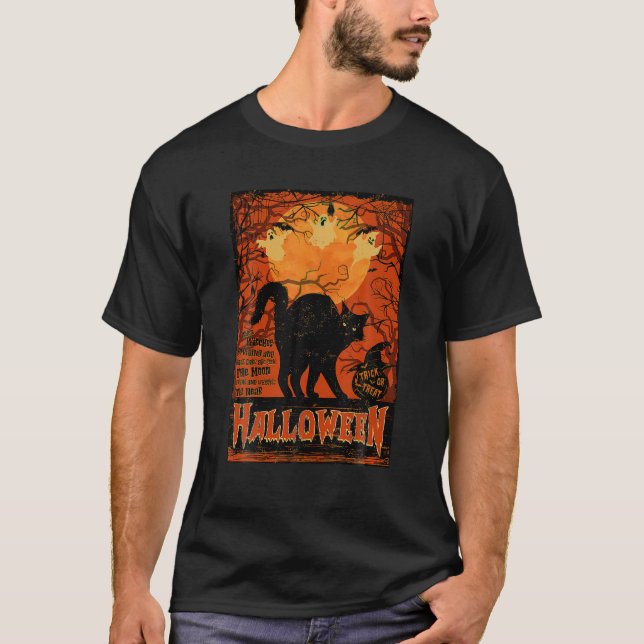 Camiseta Espinoso gato negro bruñido Calabaza fantasma Luna (Anverso)