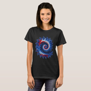 Camiseta Espiral fractal abstracto patriótico rojo blanco a