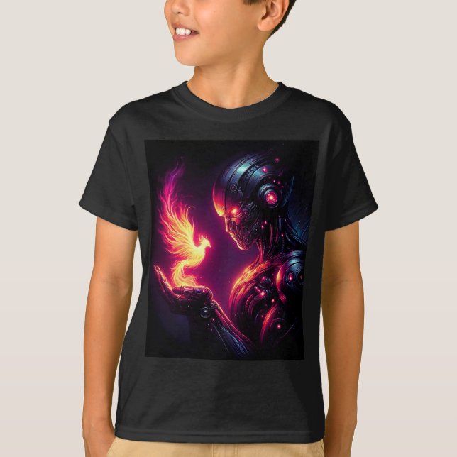 Camiseta Espíritu de Fuego Fénix Robot Ciberfuturista (Anverso)