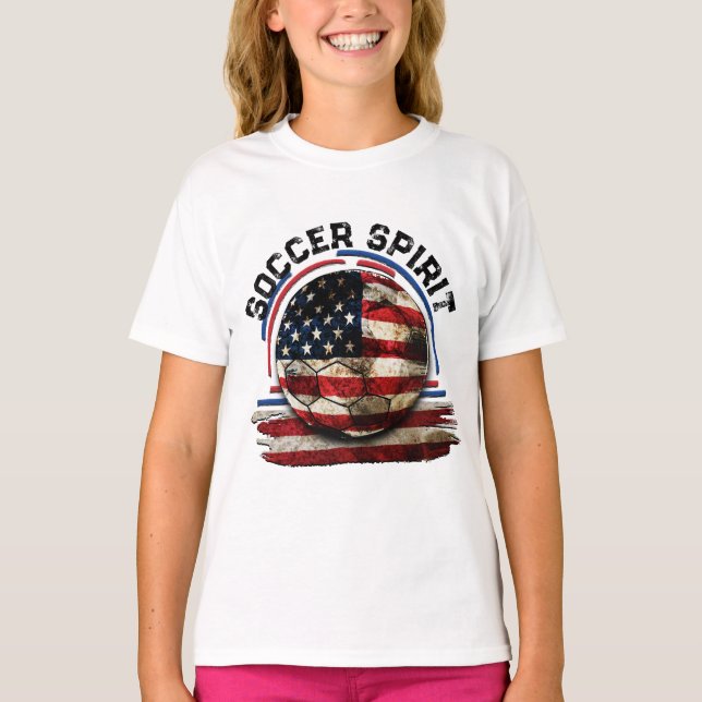 Camiseta Espíritu de fútbol EE.UU., angustiada bandera esta (Anverso)