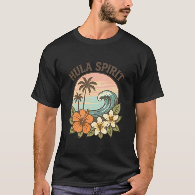 Camiseta Espíritu de Hula Onda Retro de Surf Hibisco Plumer (Anverso)