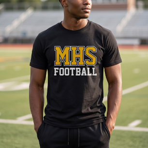 Camiseta Espíritu escolar negro y dorado Equipo de fútbol a