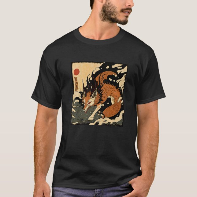 Camiseta Espíritu Fox japonés de Inari Kitsune 狐 火 Ja vinta (Anverso)