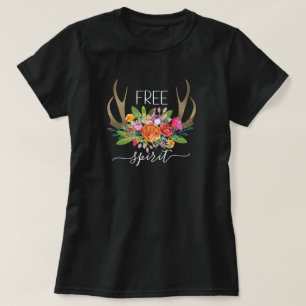 Camiseta Espíritu Libre Moderno Boho Chic Flores Cuerno de