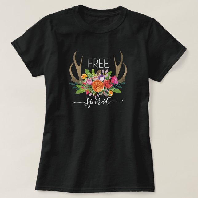 Camiseta Espíritu Libre Moderno Boho Chic Flores Cuerno de  (Diseño del anverso)