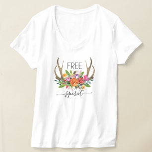 Camiseta Espíritu Libre Moderno Boho Chic Flores Cuerno de