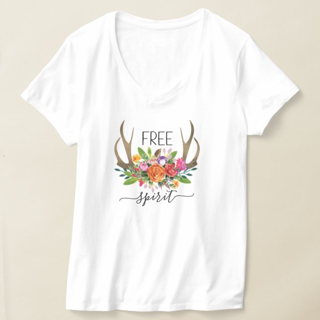 Camiseta Espíritu Libre Moderno Boho Chic Flores Cuerno de  (Distribución )
