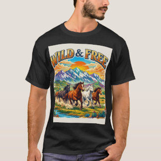 Camiseta Espíritu Salvaje: Caballos Galopantes y Vista de M