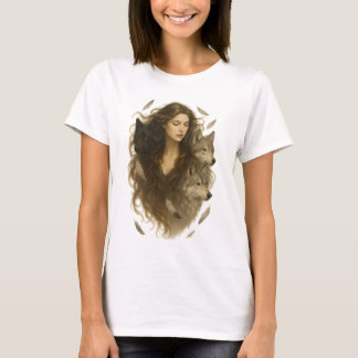 Camiseta Espíritu salvaje - Mujer mística con lobos