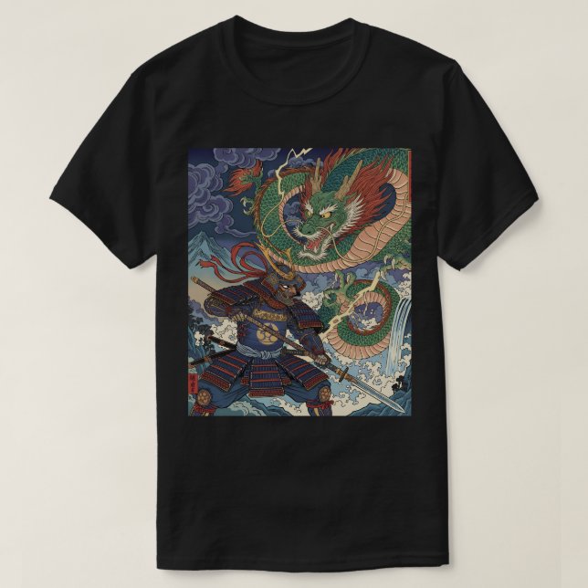 Camiseta Espíritu Samurai vs Dragón - Arte japonés vintage (Diseño del anverso)
