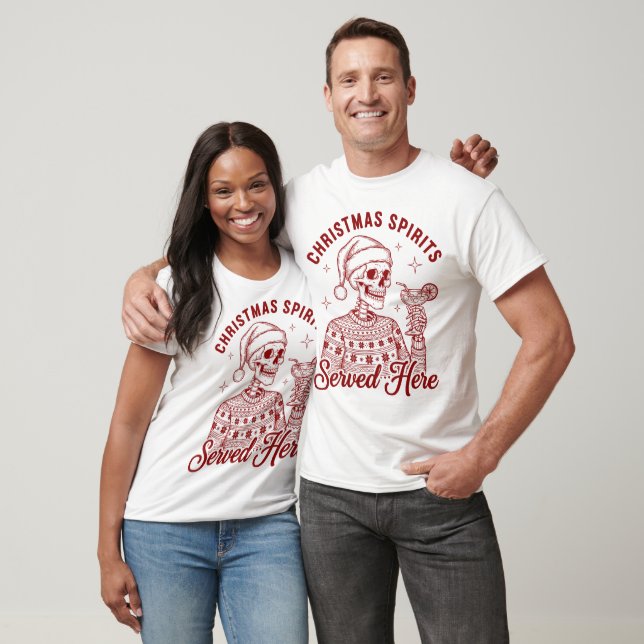 Camiseta Espíritus de Navidad servidos aquí Skeleton Santa (Unisexo)