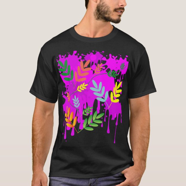 Camiseta Esplandor de morado con hojas multicolores (Anverso)