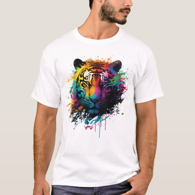 Camiseta Esplash de tinta del neón del tigre (Anverso)