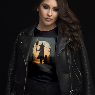 Camiseta Espléndida escoba para gato brillante luna Hallowe