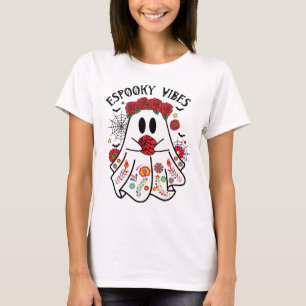 Camiseta Espooky Vibes Halloween Fantasma Concha Mexicana H
