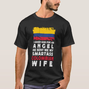 Camiseta Esposa colombiana graciosa y lista bandera de Colo