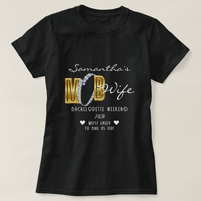 Camiseta Esposa de la mafia y cócteles Bach de soltera negr (Diseño del anverso)