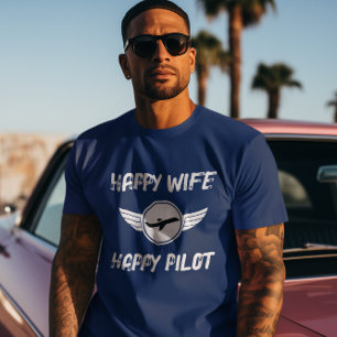 Camiseta Esposa Feliz Piloto Feliz Tipografía, Aviación, Di