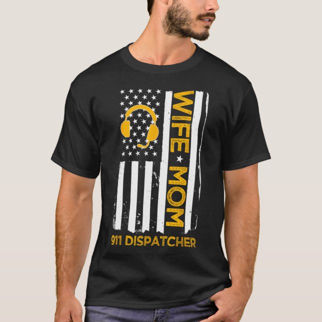 Camiseta Esposa Mamá 911 Dispatcher Día de la Independencia (Anverso)