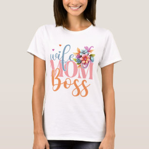 Camiseta Esposa Mamá Boss" Floral Text Art